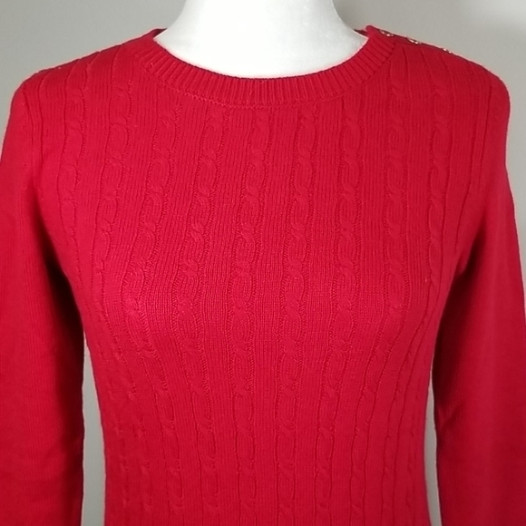 Talbots Women's Sweater Size S Petite Red Cotton Blend Cable Knit Crew Neck - Picture 2 of 7